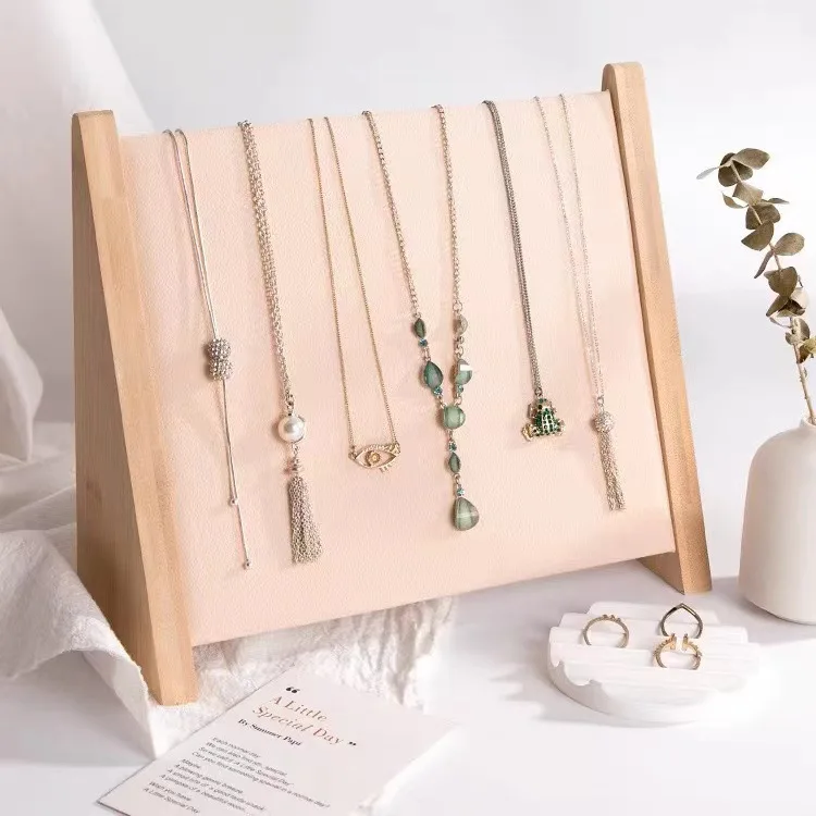 

Necklace Display Holder Solid Wood Jewelry Organizer Rack for Countertop Chains Showcase Dresser Shop Showroom