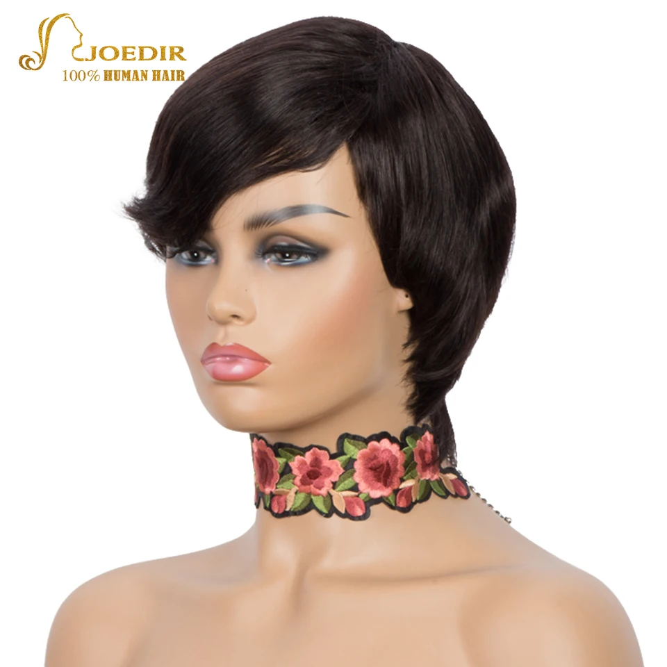 Joedir التخليص قصيرة عابث قطع مستقيم 100% خصلات الشعر المستعار الإنسان للنساء البرازيلي شعر ريمي كامل آلة صنع يوميا شعر مستعار أسود