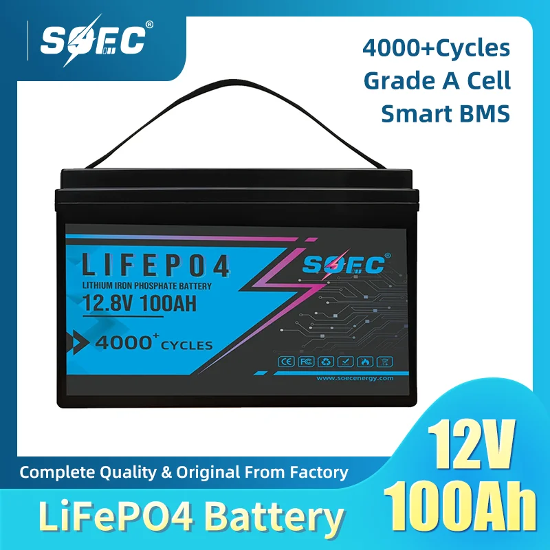 SOEC 400AH Batterie 12V 24V Lifepo4 100AH 150AH 200AH 280AH 300AH Rechargeable Battery Pack with BMS 4000+Cycles for Solar Boat