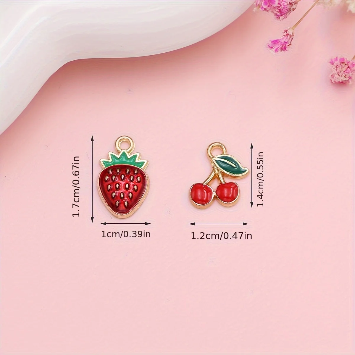 20pcs Gold Plated Red Cherry Charms Strawberry Pendants for Jewelry Making DIY Necklace Bracelets Earrings Key Chain Accessories