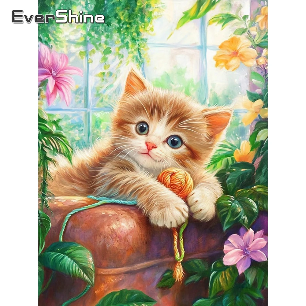 EverShine Diamant Stickerei Katze Kreuzstich Kit Malerei Tier Mosaik Blume Bild Strass Set Wand Dekor