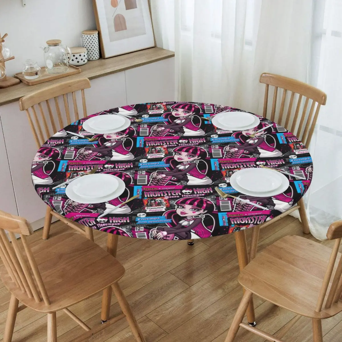 Round Fitted Monsters High Anime Table Cloth Waterproof Tablecloth 40