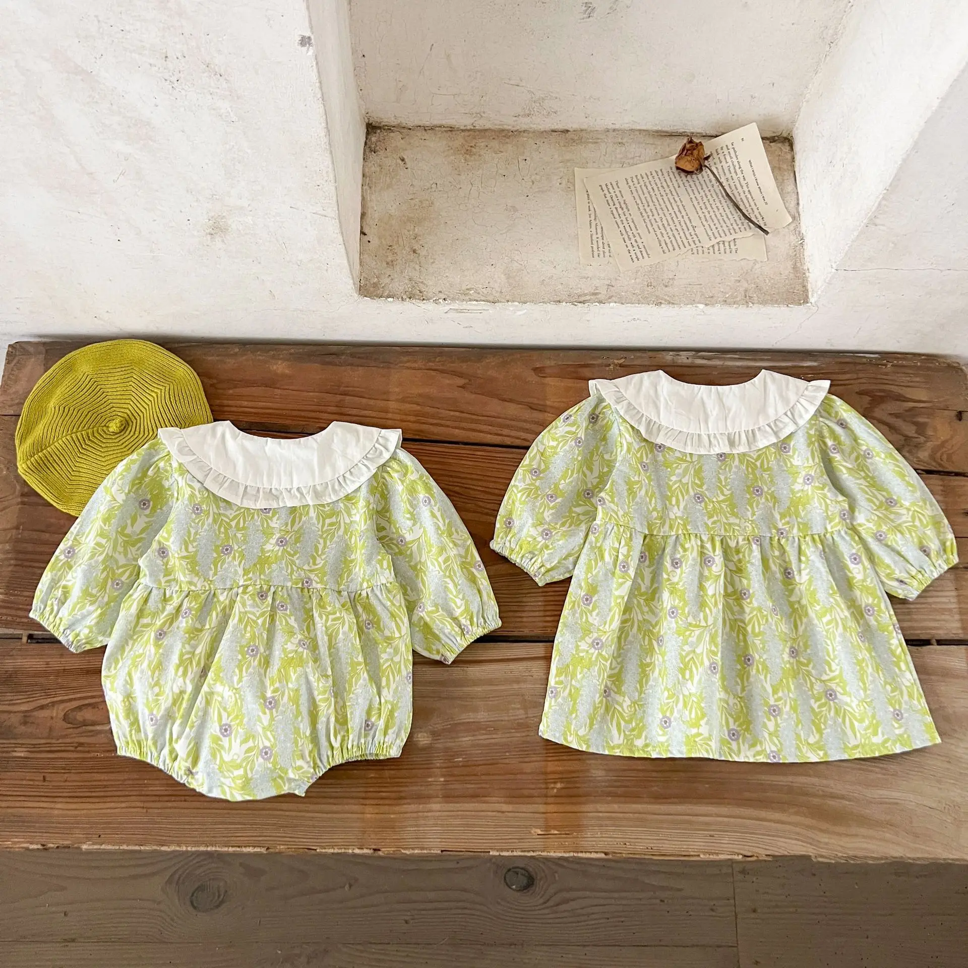 Baby Clothes Fashion Casual Dress Sister Outfit 2024 Spring and Autumn New Girl Baby Doll Collar Embroidery Cute Romper