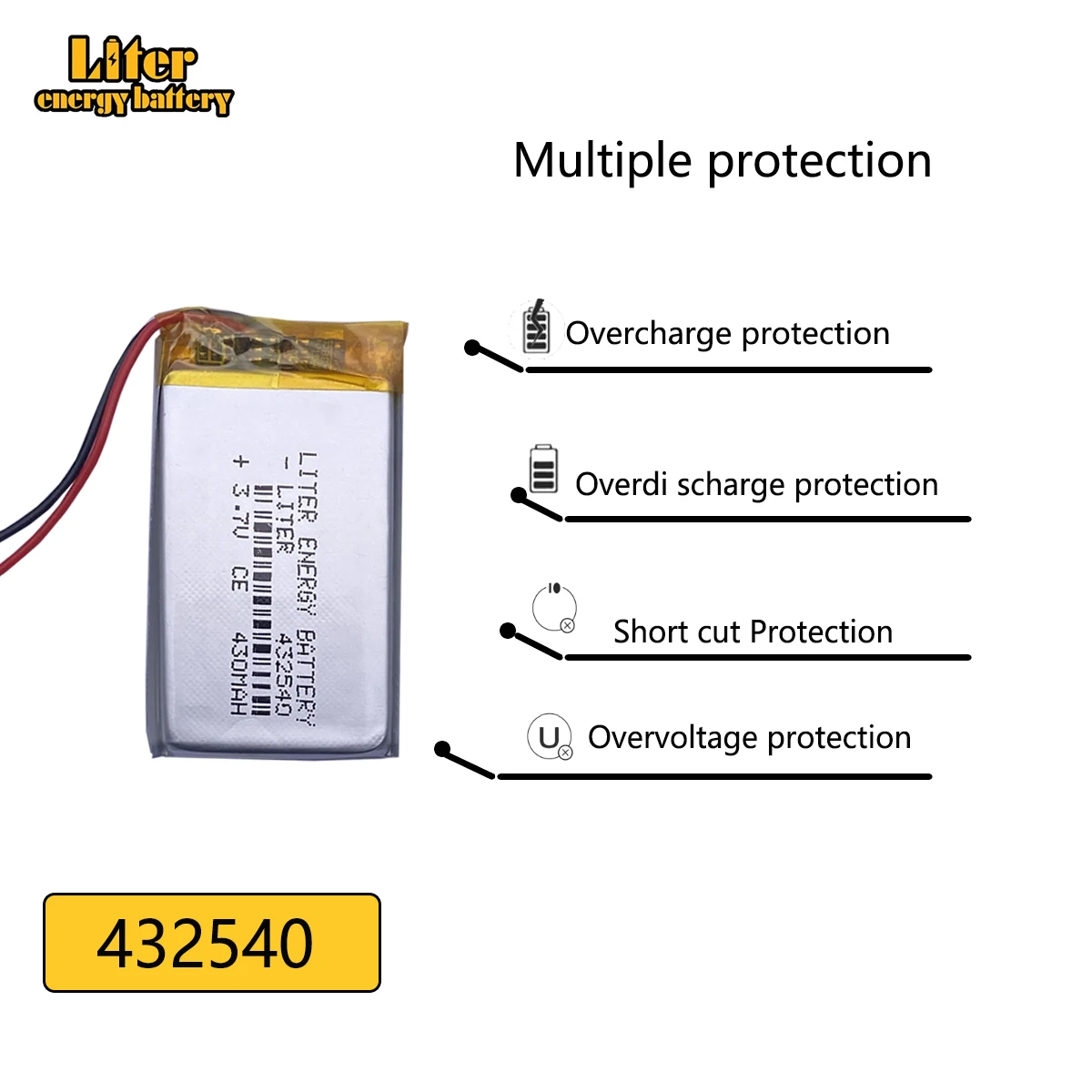 ลิตรพลังงานแบตเตอรี่ 3.7 V แบตเตอรี่ลิเธียมโพลิเมอร์ MP3 อ่านจุดปากกา MP4 ขับรถบันทึก 432540 ปากกาบันทึก 430 mAh