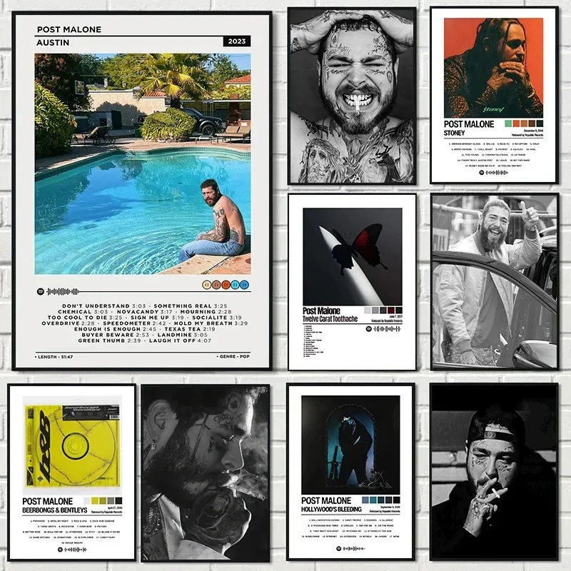 Pop Rock Hip Hop Singer Post Malone Music Album Cover Poster, pinturas en lienzo, arte de pared, imágenes, decoración del hogar, Moderno
