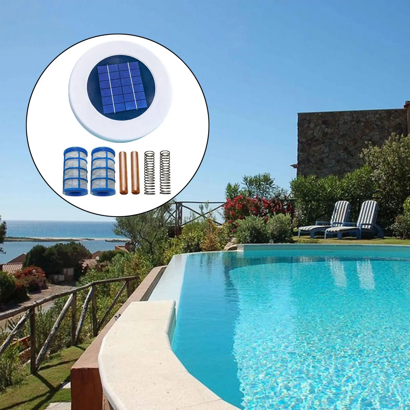 

Solar Pool Ionizer LED Copper Silver Swimming Pool Water Purifier Kill-Algae