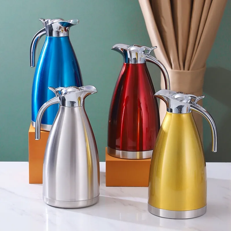 Stainless Steel Insulated Vacuum Flask,2L Thermal Coffee Carafe with Leak-Proof Lid,24H Hot/Cold Retention Water Kettle for Home