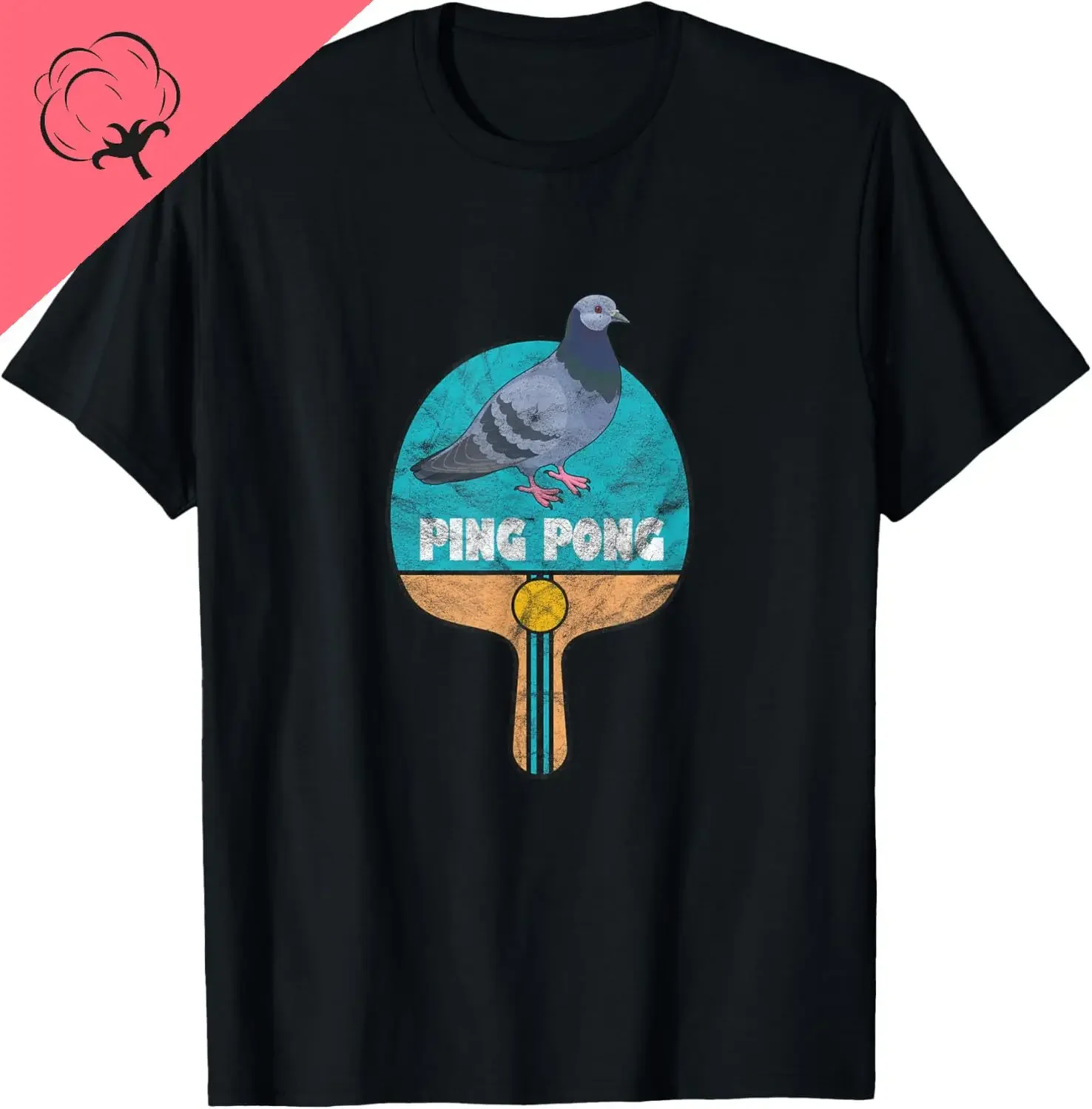 

Pigeon Ping Pong Paddle Table Tennis Distressed Graphic Cotton T-Shirt Unisex Funny Vintage T-shirt