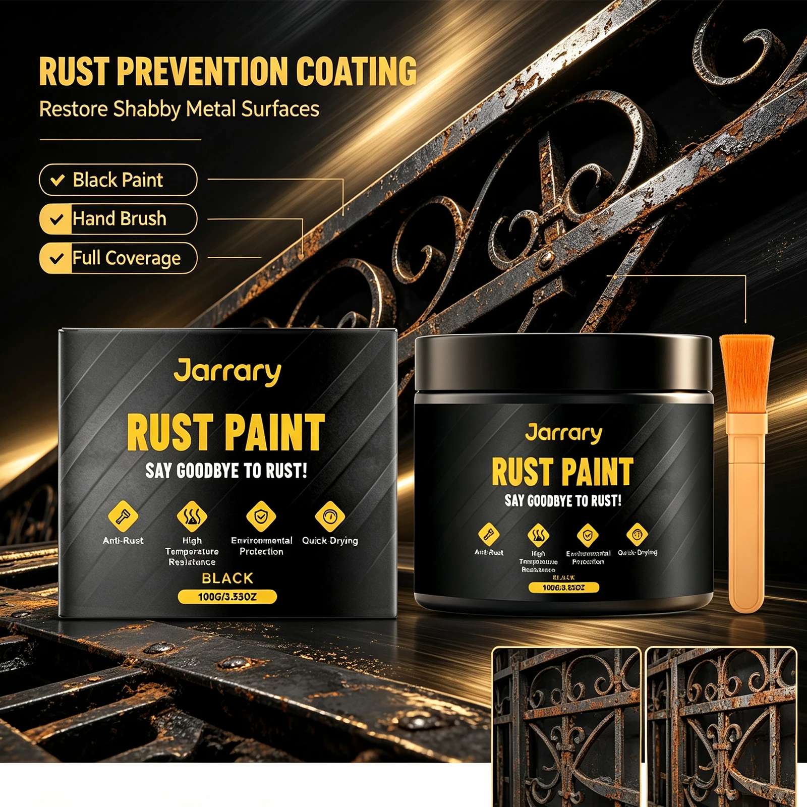Black Anti Rust Paint Multipurpose Household Metal Protective Paint Waterproof Isolation Layer Maintenance Surface Protection