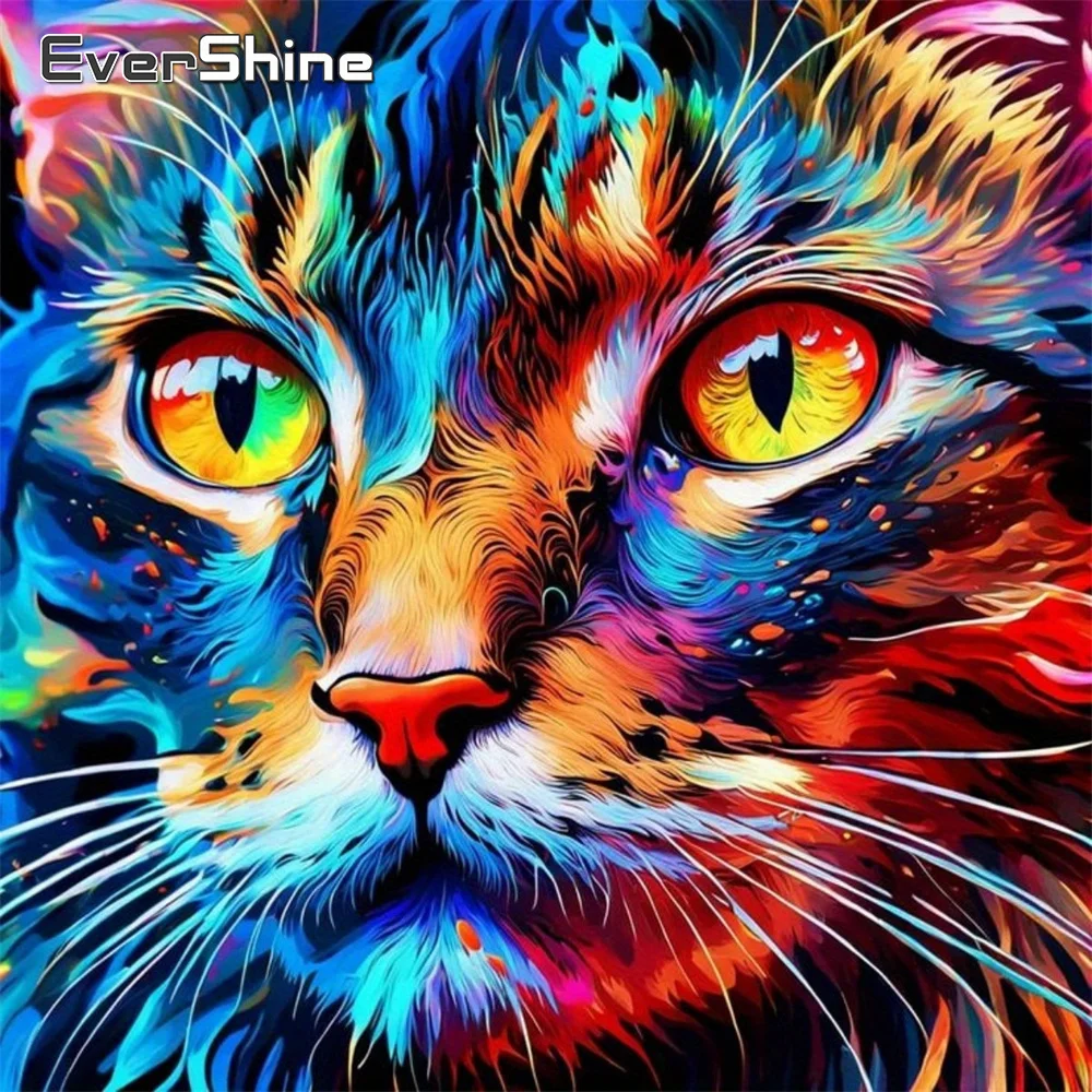 

EverShine Diamond Embroidery Animal Picture Of Rhinestones Painting Cat Full Drill Diamond Mosaic Handmade Gift