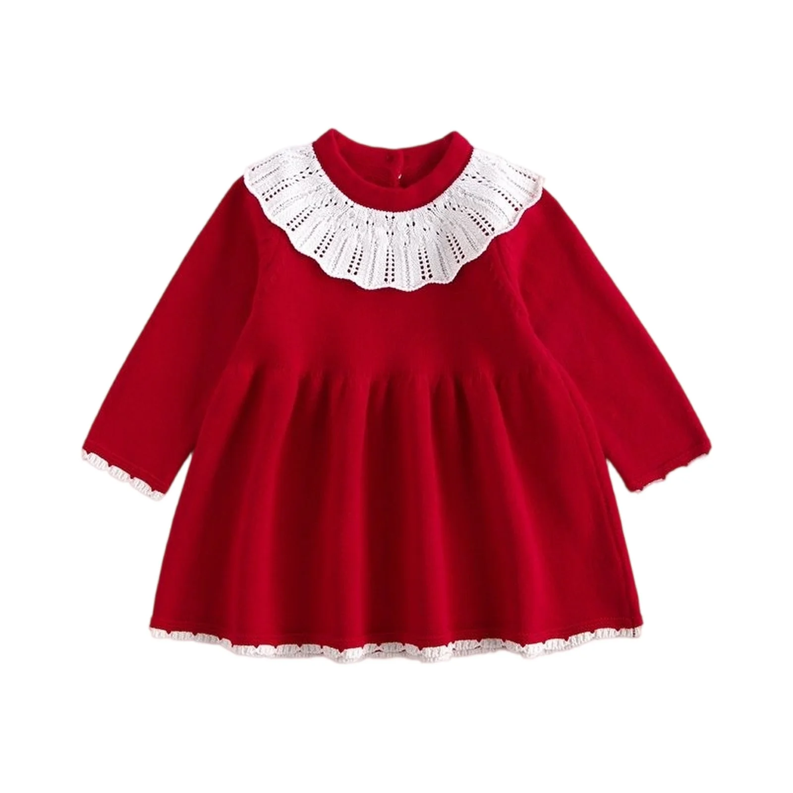 

Fashion Autumn Winter Baby Girl Knitted Princess Dress Cute Collar Sweater Dress Kid Warm Casual Outfits Holiday Gift