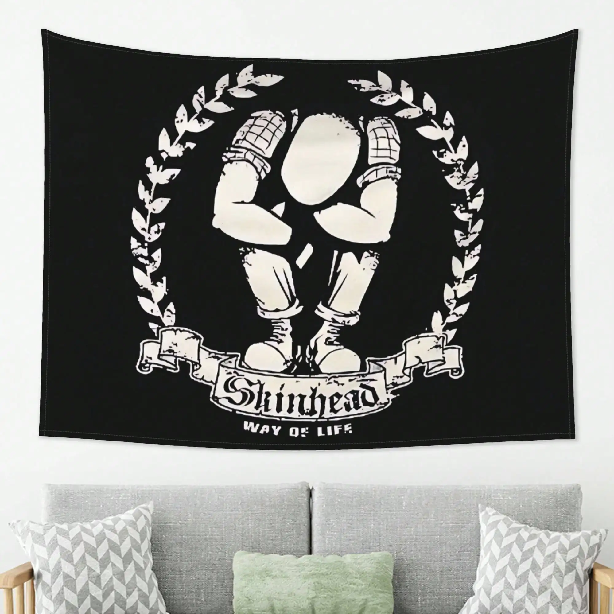 Skinhead Way of Life Tapestry -Punk Rock Skinhead Style Graphic Vintage Grunge Wall Hanging Black and White Decor Multiple Sizes