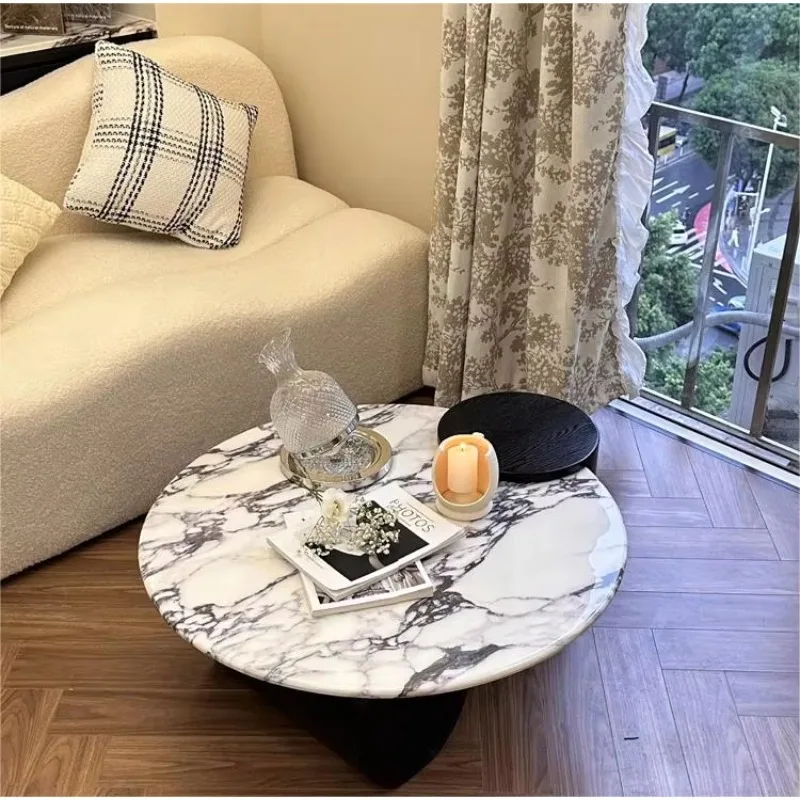 X35 Italian Marble Retro Coffee Table Living Room Household Small Apartment Round Coffee Table Статуэтки Кошек