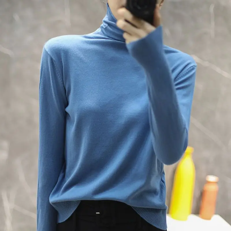 

Autumn Winter Women Solid Cashmere Sweaters Pullovers Pile Collar Korean Long Sleeve Fashion Casual Loose Knitted Bottoming Tops