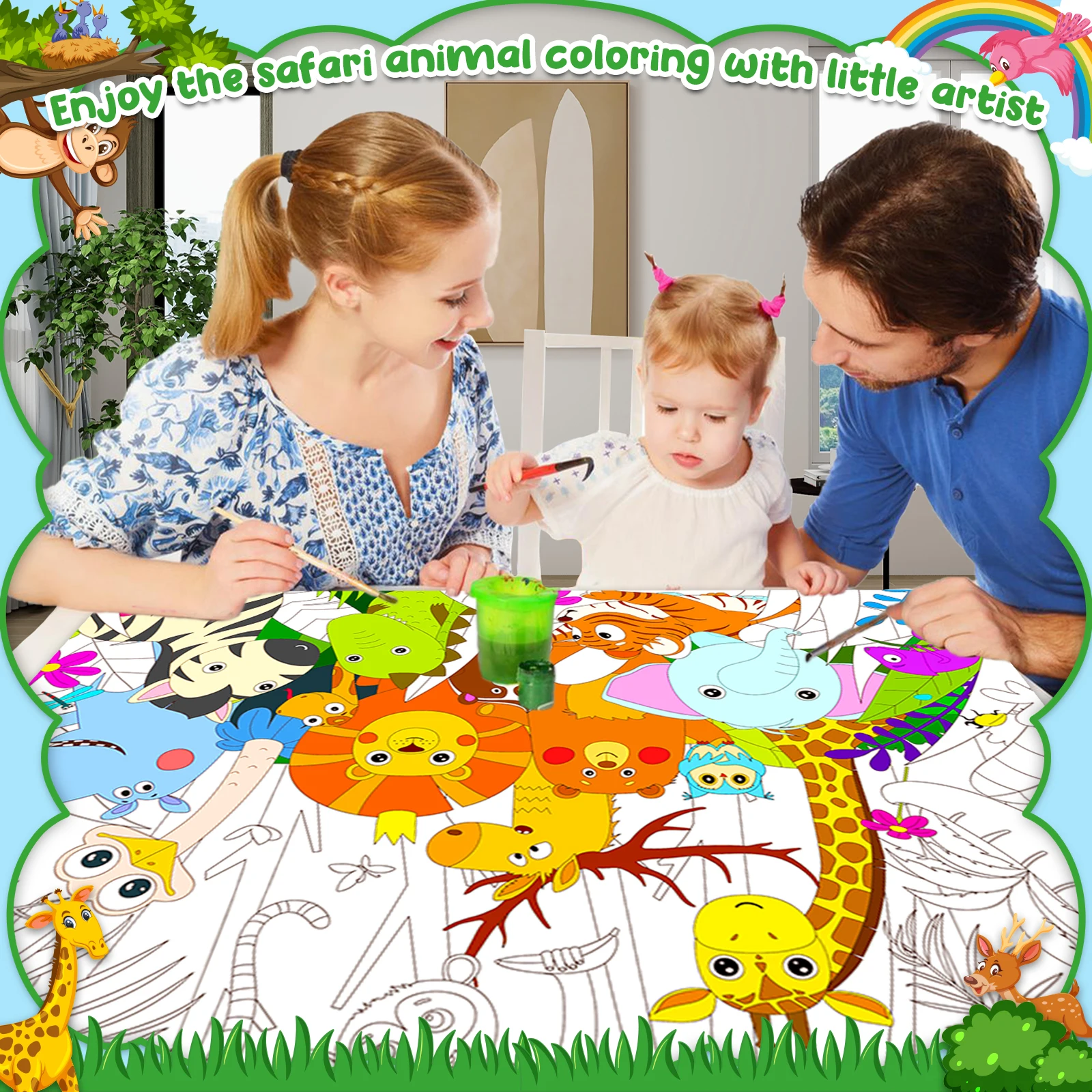 2 Pack Wild Jungle Animal Giant Coloring Poster Large Coloring Table Cloth for Kids Safari Animal Big Jumbo Coloring Pages Craft