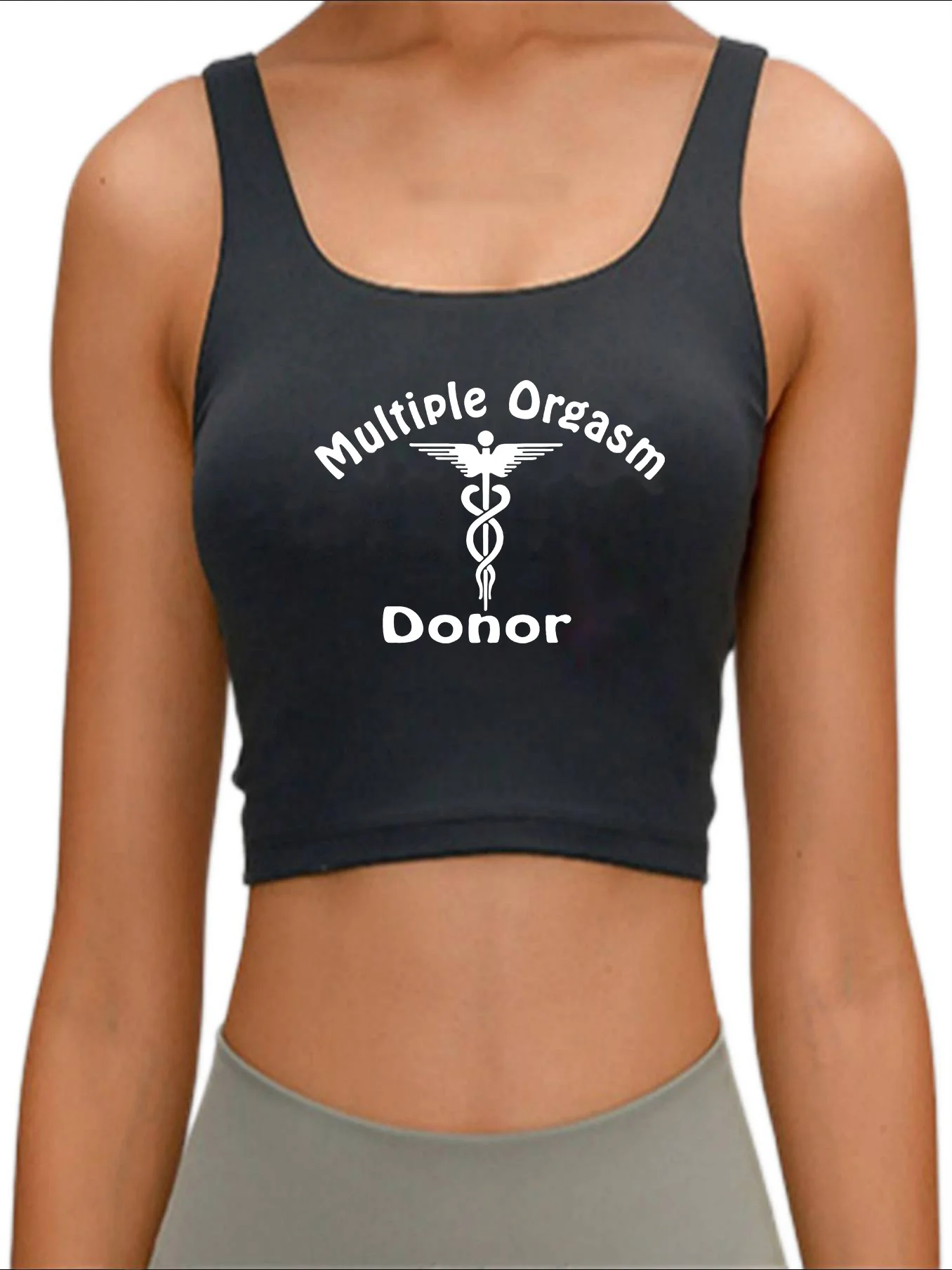 

Multiple Orgasm Donor Funny Sexual Humor Sayings Print Tank Top Adult Humor Fun Flirty Print Yoga Sports Crop Top Gym Tops