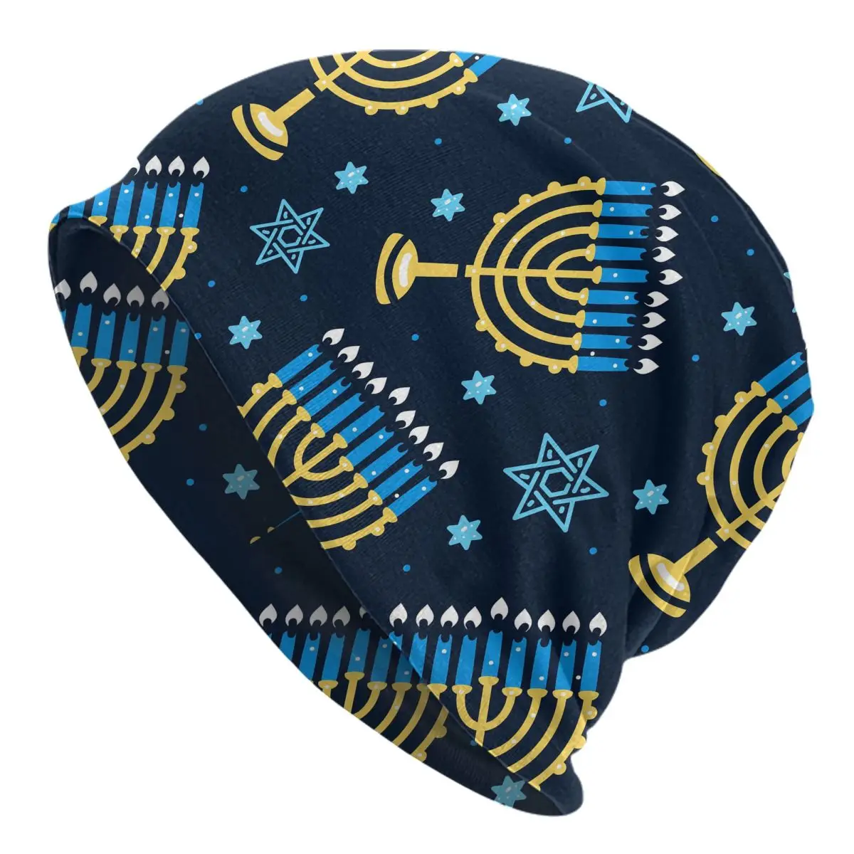 Happy Hanukkah Pattern Menorah Traditional Candles Cap Casual Men Women Ski Skullies Beanies Hat Summer Warm Dual-use Bonnet Hat