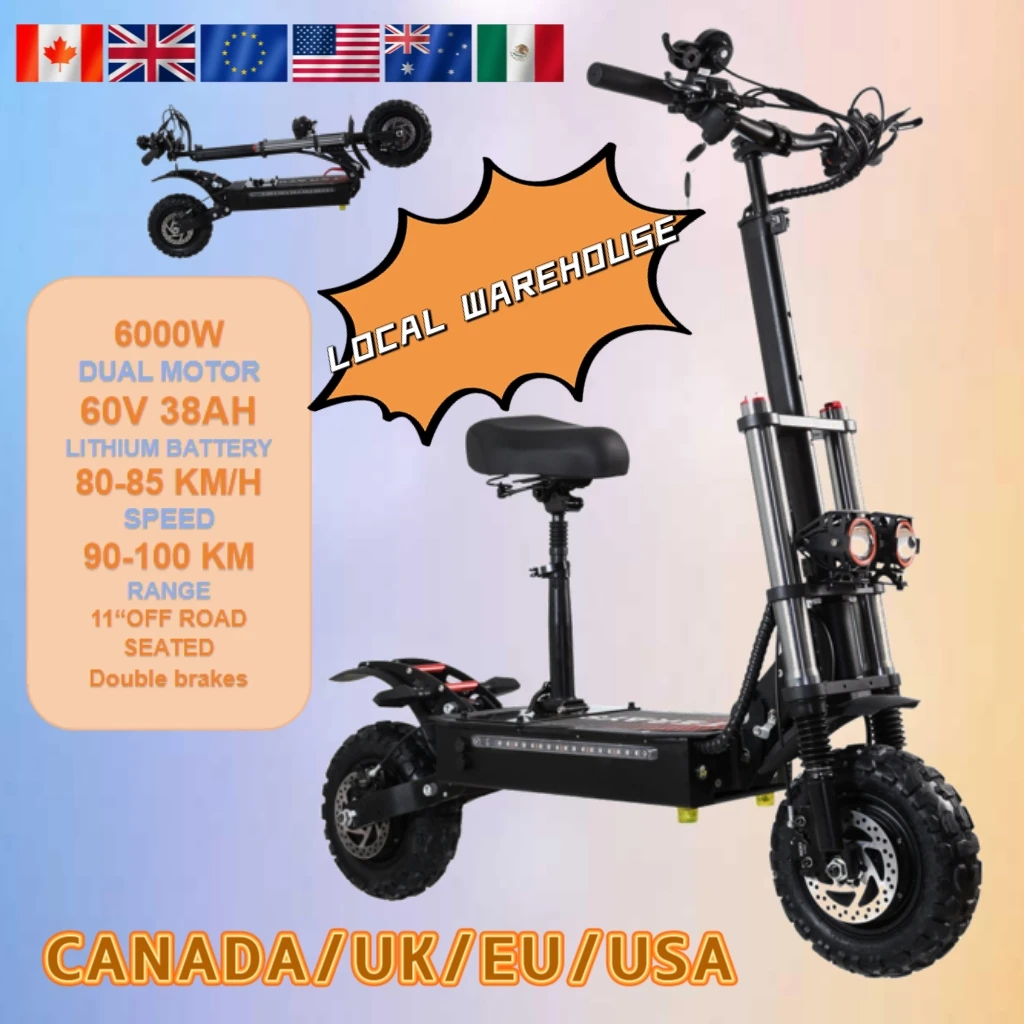 

Local Warehouse Electric Scooter Off-road Scooter 11 Inch 60V 6000W Dual Motor 38Ah Long Distance Electric Scooter Strong Power