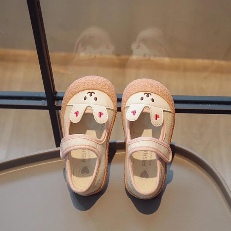 Kids Shoes for Girl 2023 Spring New Korean Children Cute Rabbit Soft Sole Princess Shoes Baby Shallow Mouth Casual Sneakers