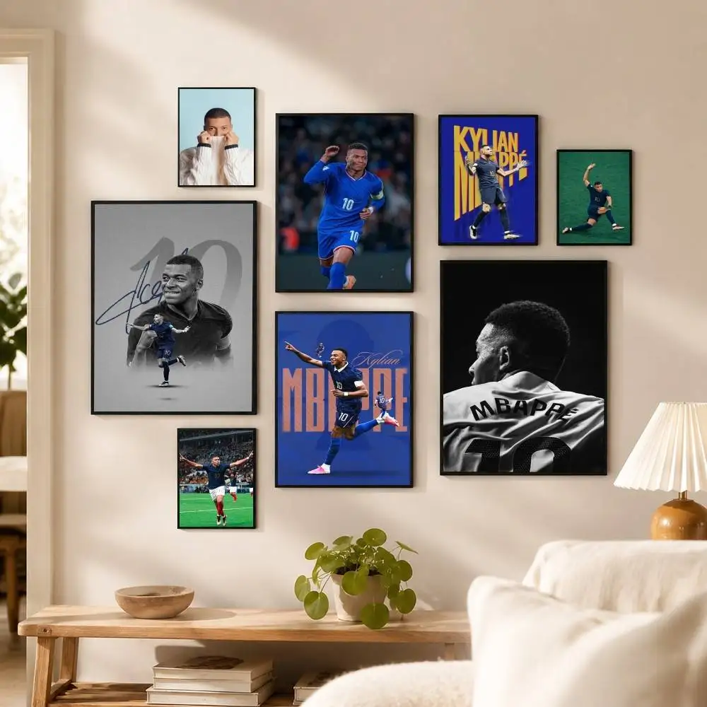 Football star Kylian Mbappe  Poster Waterproof Wall Art Sticker For Bar Living Room Vintage Decor High Quality Print Gift
