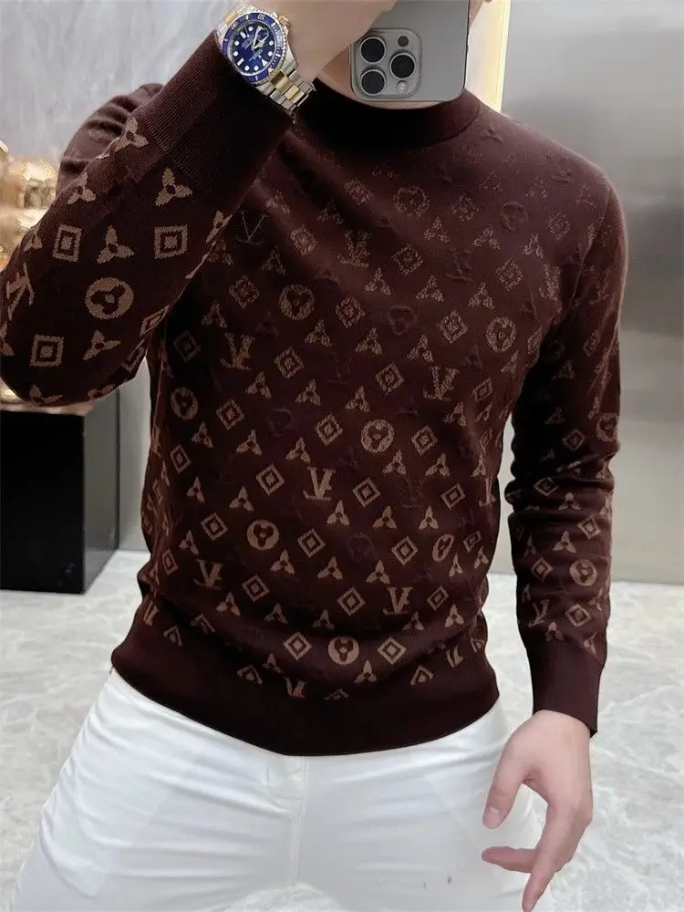2025 autumn and winter long-sleeved sweater men's trendy brand warm slim-fit bottoming top new versatile men's clothing