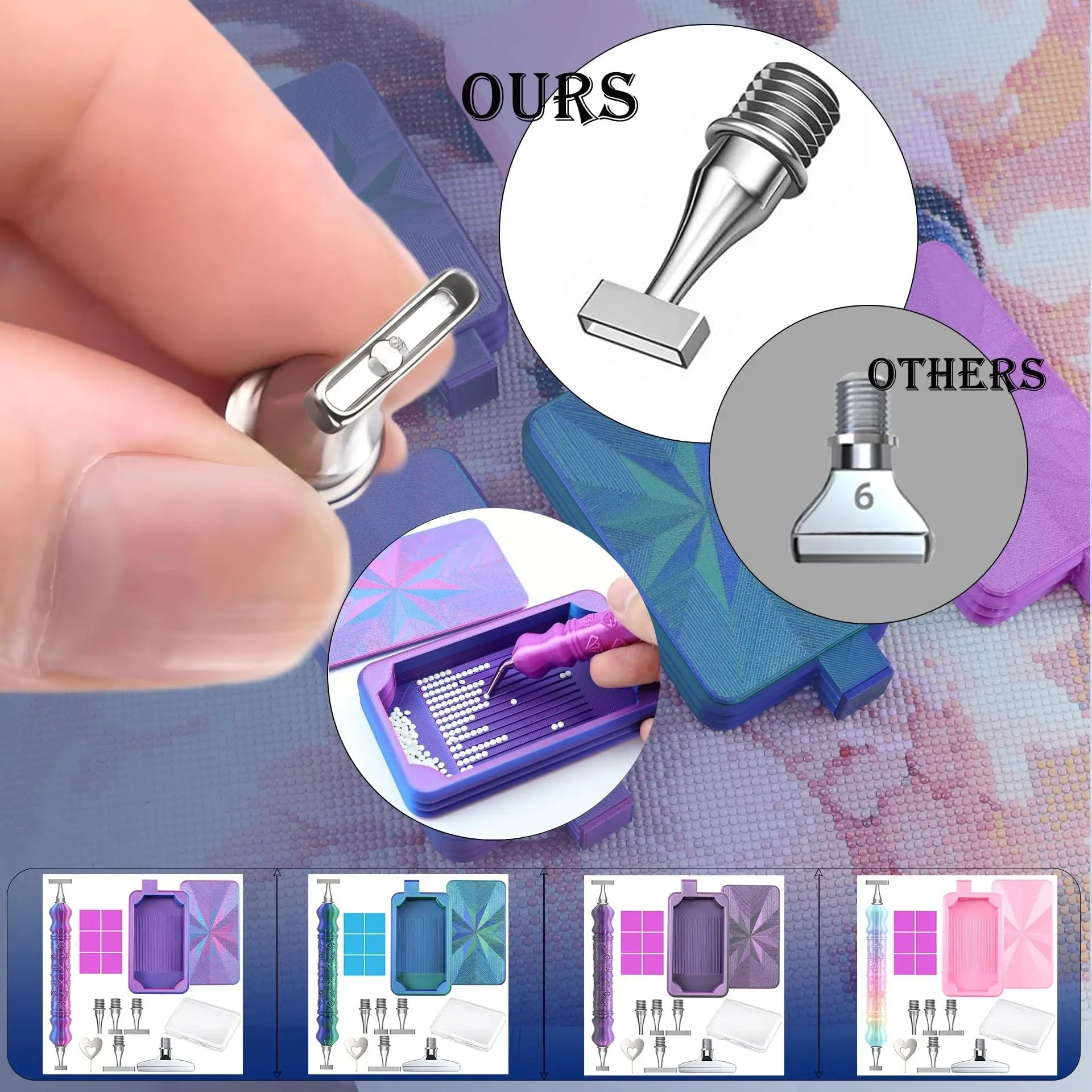 DIY Diamond Painting Pen Set Tools and Accessories, Including No. 1, 3, 6, 9 Threaded Steel Pen Tips and a Tray with Cover, Suitable for 5D Diamond Painting Accessories and Tools view 5