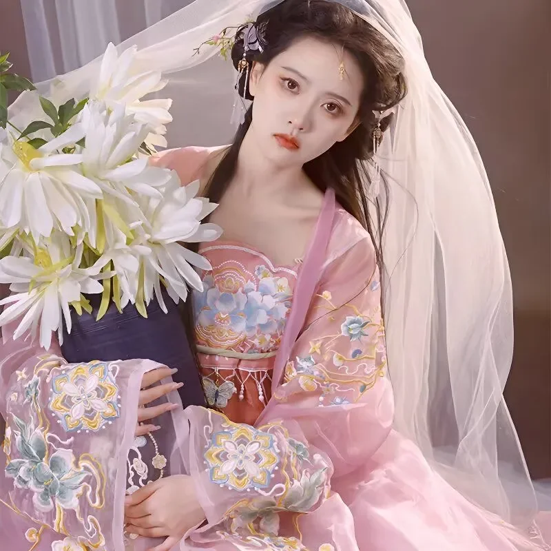 

Hanfu Dress Women Chinese Traditional Vintage Hanfu Suits Carnival Cosplay Costume Party Outfit Red Blue Green Hanfu 3pcs Sets