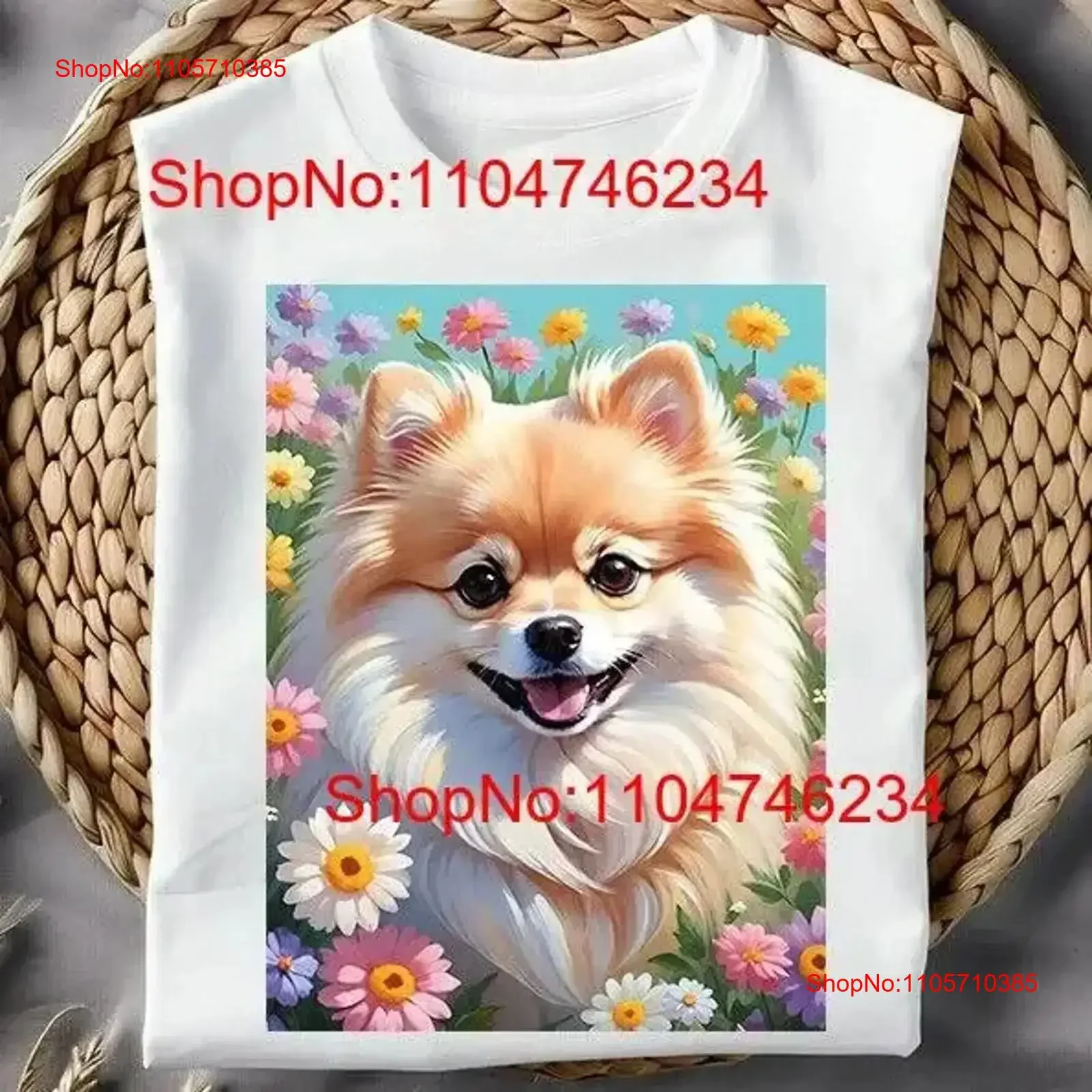 Cute Pomeranian Floral T Shirt Dog Top Idea Flower Garden Mum vintage Washed designer clothes Soft Casual Versatile streetwear