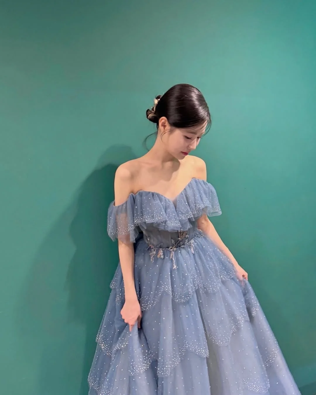 OLOEY boda azul gris cuentas en capas elegante bonito vestido de novia de Corea sesión de fotos personalizado hasta el suelo kurs