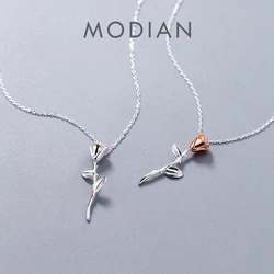 Modian Romantic 925 Sterling Silver Rose Flower Pattern Short Chain Necklace for Women Rose Gold Color Charm Luxury Fine Jewelry