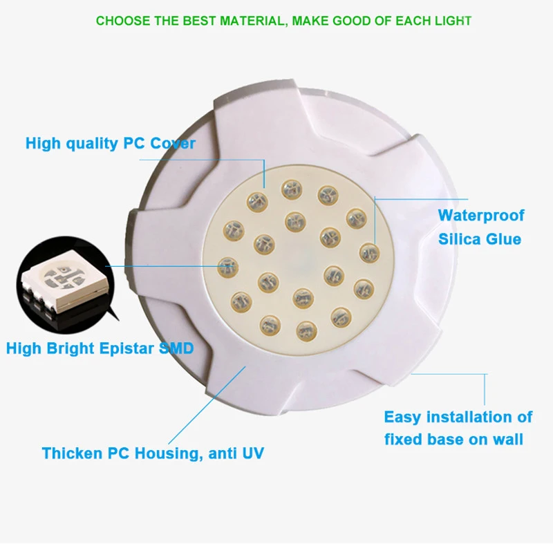 리모컨 LED 수영장 램프, 연못 조명, IP68 방수 수중 조명, 12V RGB 벽 장착 LED 램프