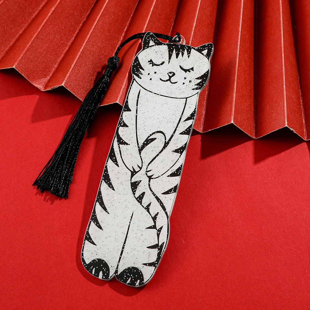 Kitten Doodle Bookmark Acrylic Bookmark with Tassel Exit Gift for Colleagues, Farewell Gift for Teachers Friends