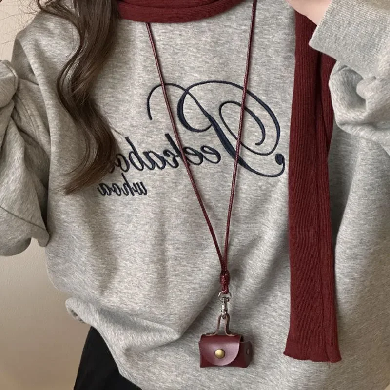 Creativity Leather Coin Purse Pendant Necklace for Women Earphone Cover Leather Rope Sweater Chain Long Accessory Storage Bag