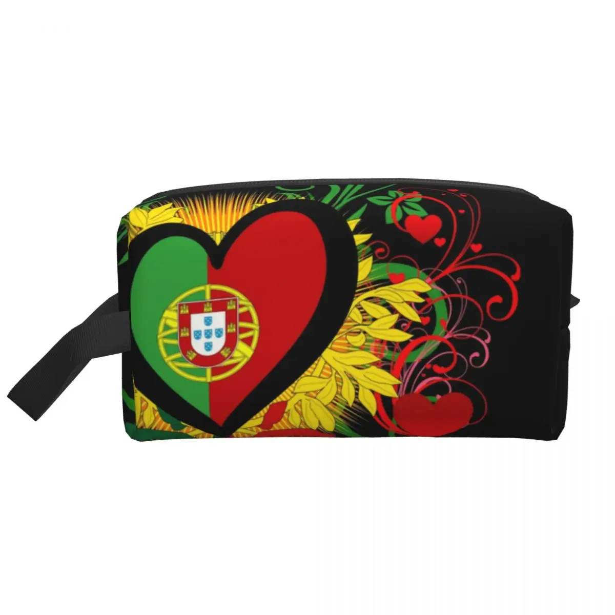 Portugal Flag Heart Gifts Cosmetic Bag Women Cute Large Capacity Portuguese Makeup Case Beauty Storage Toiletry Bags