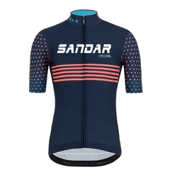 SANDAR Team 2025 Men Summer Short Sleeve Cycling Jersey Set MTB Maillot Ropa Ciclismo Bicycle Wear Breathable Cycling Clothing