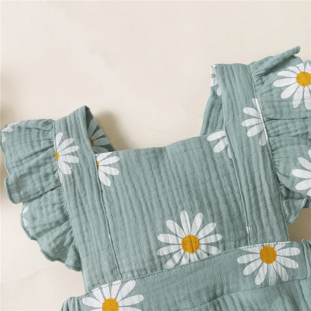 Sommer Neugeborenen 0-18Month Baby Mädchen Strampler Sonnenblumen Druck Ärmellose Nette Kinder Onepiece Overall – Detail 10