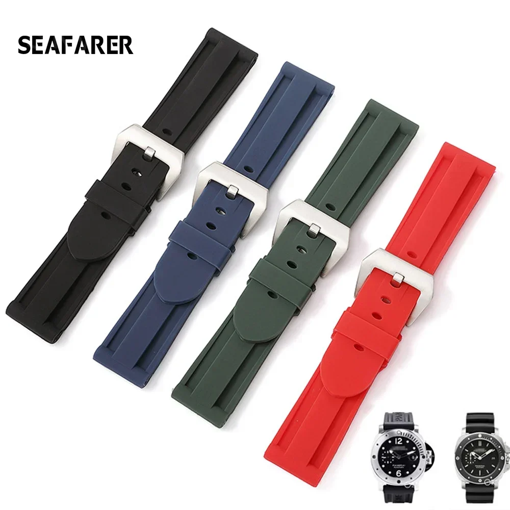 

22mm 24mm 26mm Black Blue Red Army Green Watch Band Silicone Rubber Watchband Replacement For Panerai Strap Tools Steel Buckle