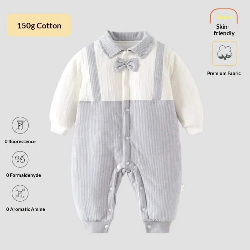 

Детский хлопковый комбинезон 120г с длинным рукавом для осени и зимы, для ползания, удобное нижнее белье из чистого хлопка для младенцев