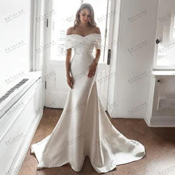 Satin Wedding Dresses Simple Elegant Bridal Gowns Off The Shoulder Robes For Formal Party Glamorous Vestidos De Novia Customized