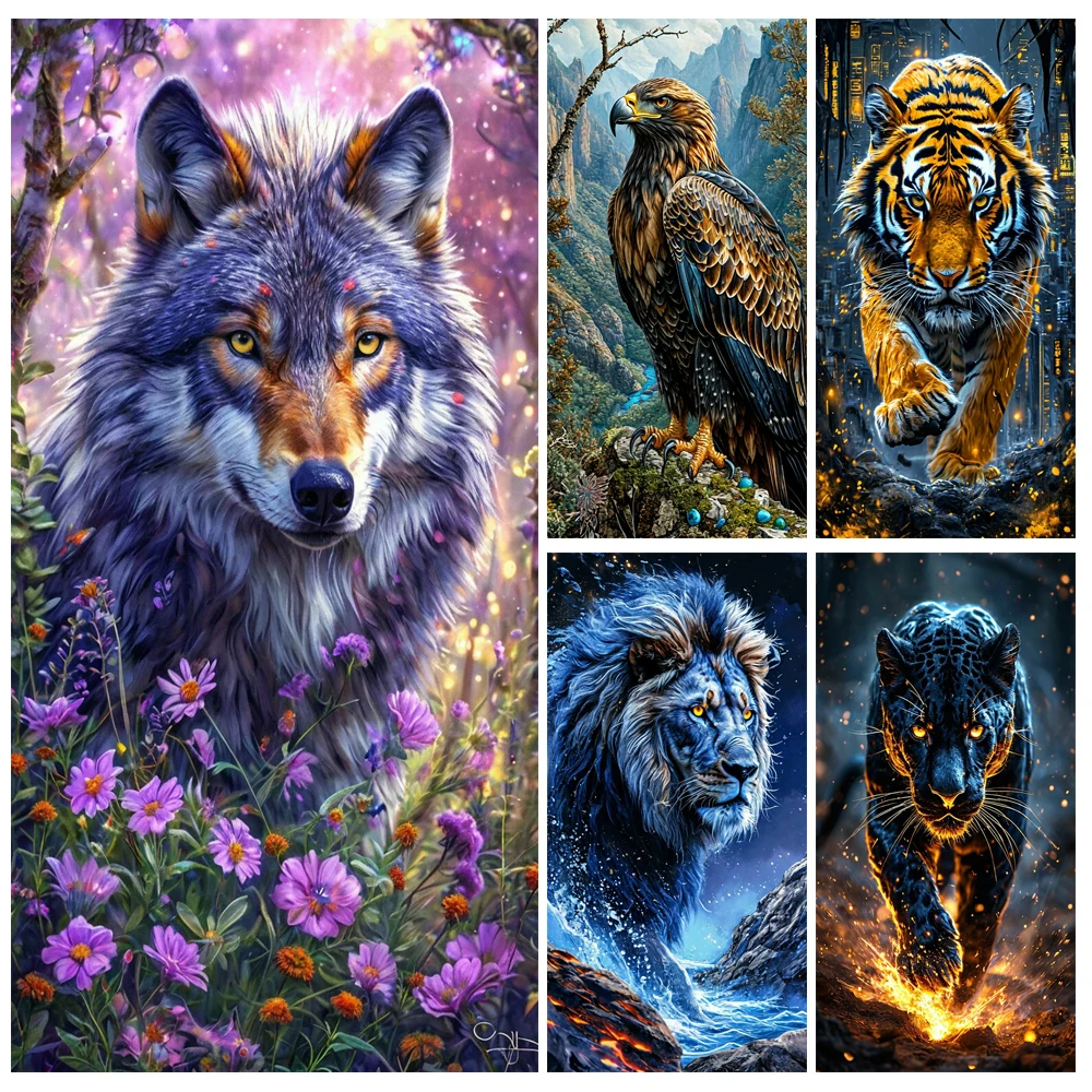 DIY Diamond Painting Cross Stitch Kit Wolf Eagle Lion Full Square Diamond Mosaic New Collection 2024 Home Decor Gift