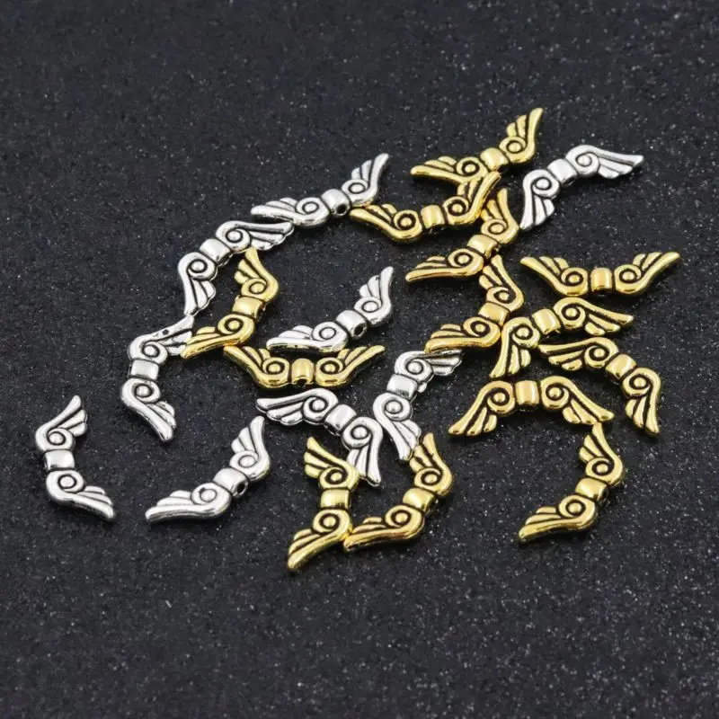 50Pcs Width 21MM Hole 1mm Wings Mixed Color Gold Spacers Metal Beads For Jewelry Finding Jewelry Beads Handmade DIY Accessories