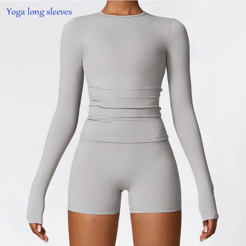 Camisetas de Yoga para mujer, Top deportivo sólido de manga larga para gimnasio, entrenamiento, correr, Sexy, ombligo expuesto, secado rápido, ropa