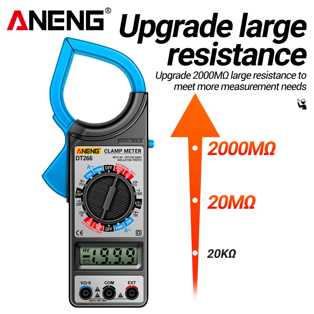 ANENG DT266-8 Clamp Meter 1000A AC Curent Ammeter Upgrade Large Resistance Ohmmeter DC/AC Voltage Voltmeter Multimeter Test Tool