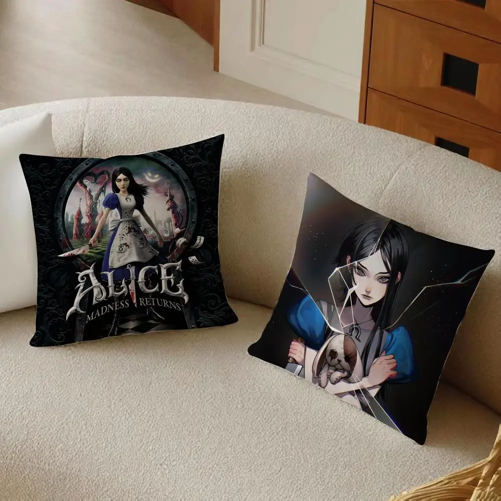 A-Alice M-Madness Returns Cushion Cover Daily Washable Linen Pillowcase Soft  for Sofa Bed Home Room Decor