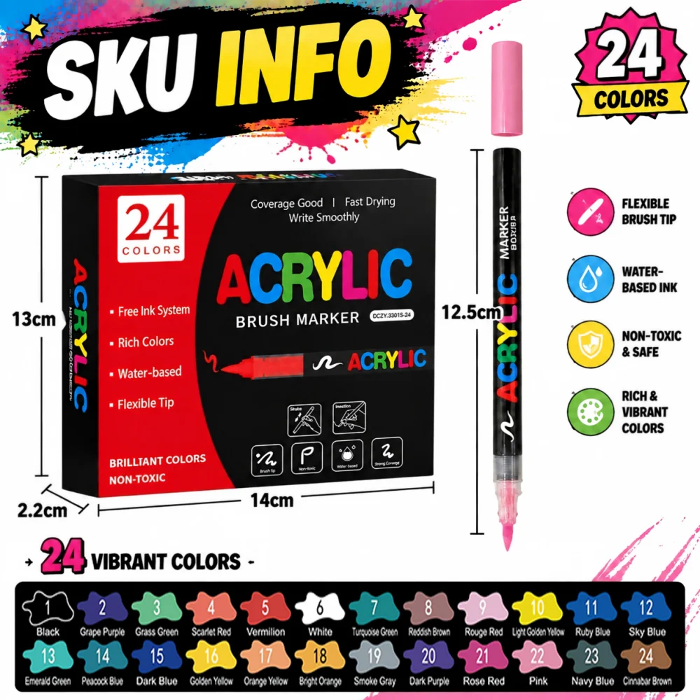 12/24/36/48/60 Farben Acrylfarbe Stifte Marker Pinselspitze Farbmarker für Stein Holz Stein Keramik Ballon Glas Geschenk DIY Handwerk – Detail 9