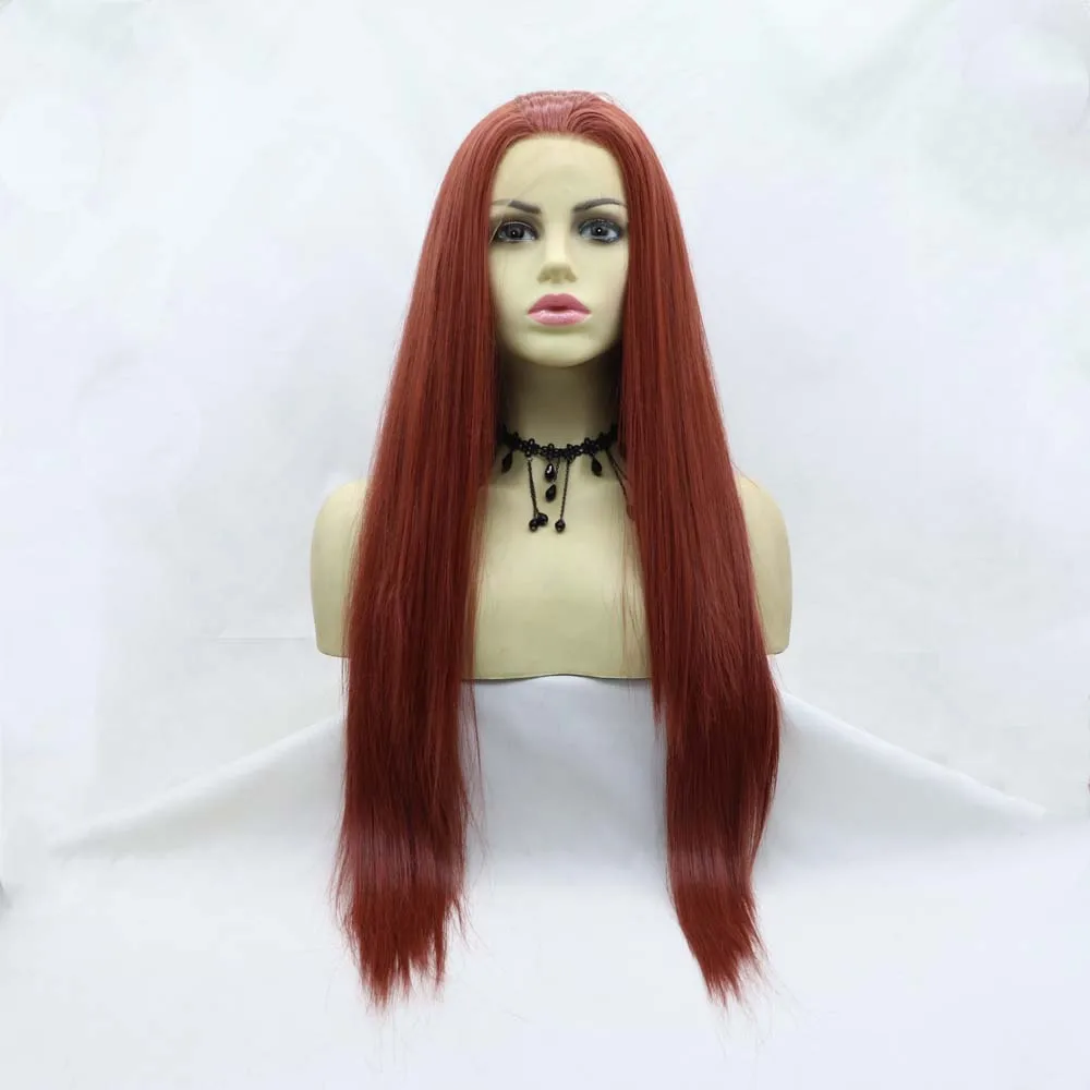 

Синтетические полные кружевные парики Sylvia, красные парики, длинные шелковистые прямые парики для женщин, термостойкие волокна, парики из волос