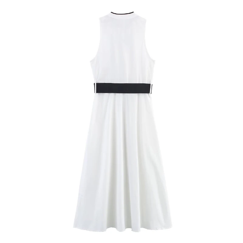 Vestido Midi F de Verão Novo Estilo com Decoração de Borda em Bloco de Cores, Saia em Camadas de Seda com Cintura Alta...