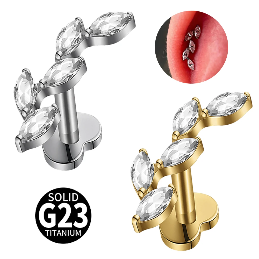 16G G23 Titanium Five Marquise Zircon Cluster Internal Thread Cartilage Piercing Jewelry Labret Lip Tragus Helix Conch Ear Stud