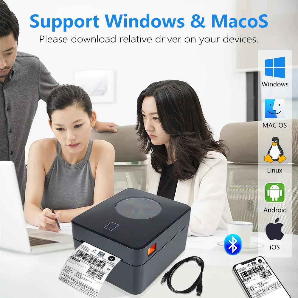 Direct Thermal Bluetooth POS Printers 110mm USB Shipping Labels Black White Stock Blue-tooth Waybill Barcode IOS Android LAN