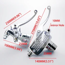 1pair 25mm Front Motorcycle Hydraulic Brake Pump Master Cylinder Silver Left Right Disc Brake Lever Universal Brake Switch M10